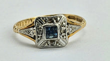 Cargar imagen en el visor de la galería, 1023: Vintage: 18ct Gold Platinum Sapphire Diamonds Art Deco Style Ring- Date-Mark 1964
