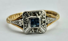 Cargar imagen en el visor de la galería, 1023: Vintage: 18ct Gold Platinum Sapphire Diamonds Art Deco Style Ring- Date-Mark 1964
