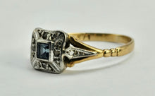 Cargar imagen en el visor de la galería, 1023: Vintage: 18ct Gold Platinum Sapphire Diamonds Art Deco Style Ring- Date-Mark 1964
