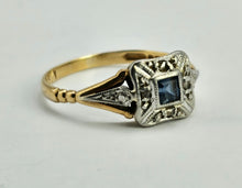 Cargar imagen en el visor de la galería, 1023: Vintage: 18ct Gold Platinum Sapphire Diamonds Art Deco Style Ring- Date-Mark 1964
