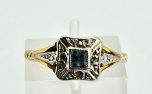 1023: Vintage: 18ct Gold Platinum Sapphire Diamonds Art Deco Style Ring- Date-Mark 1964