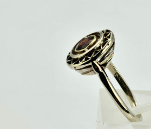 1028: Antique: 15ct White Gold Garnet Art Deco Target&nbsp; Ring- Pre-1932 -remarkable