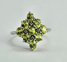 Load image into Gallery viewer, 1240: Vintage: 9ct Gold Forest Green Peridots Diamonds Cluster Ring
