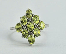 Load image into Gallery viewer, 1240: Vintage: 9ct Gold Forest Green Peridots Diamonds Cluster Ring
