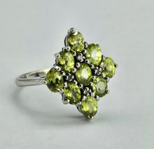 Load image into Gallery viewer, 1240: Vintage: 9ct Gold Forest Green Peridots Diamonds Cluster Ring

