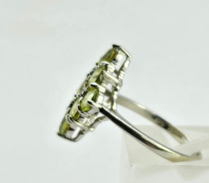 1240: Vintage: 9ct Gold Forest Green Peridots Diamonds Cluster Ring