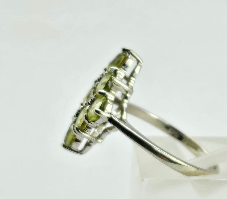 1240: Vintage: 9ct Gold Forest Green Peridots Diamonds Cluster Ring