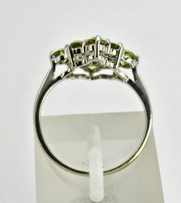 1240: Vintage: 9ct Gold Forest Green Peridots Diamonds Cluster Ring