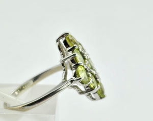 1240: Vintage: 9ct Gold Forest Green Peridots Diamonds Cluster Ring