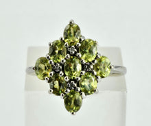 Load image into Gallery viewer, 1240: Vintage: 9ct Gold Forest Green Peridots Diamonds Cluster Ring
