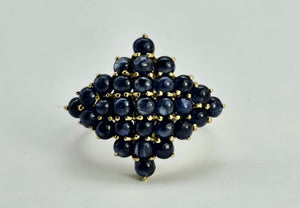 1249: Vintage: Iconic 9ct Gold French Blue Sapphires Geometric Cluster Ring