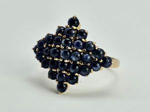 1249: Vintage: Iconic 9ct Gold French Blue Sapphires Geometric Cluster Ring