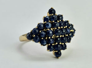 1249: Vintage: Iconic 9ct Gold French Blue Sapphires Geometric Cluster Ring