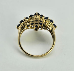 1249: Vintage: Iconic 9ct Gold French Blue Sapphires Geometric Cluster Ring