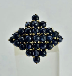 1249: Vintage: Iconic 9ct Gold French Blue Sapphires Geometric Cluster Ring