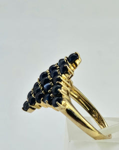 1249: Vintage: Iconic 9ct Gold French Blue Sapphires Geometric Cluster Ring