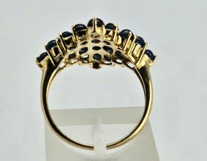 1249: Vintage: Iconic 9ct Gold French Blue Sapphires Geometric Cluster Ring