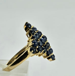 1249: Vintage: Iconic 9ct Gold French Blue Sapphires Geometric Cluster Ring