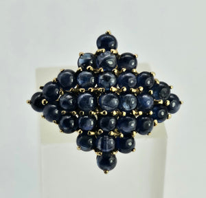 1249: Vintage: Iconic 9ct Gold French Blue Sapphires Geometric Cluster Ring