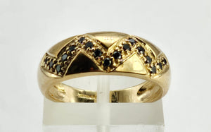 1297: Vintage: 9ct Gold 17 Black Diamonds Ring- sparkling symmetry