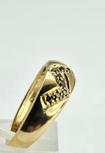 1297: Vintage: 9ct Gold 17 Black Diamonds Ring- sparkling symmetry