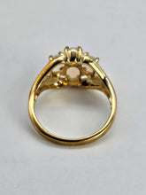 Load image into Gallery viewer, 1306: Vintage: 9ct Gold Geometric Set White Opals Rubies Dress Ring- beautifully paired
