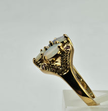 Load image into Gallery viewer, 1306: Vintage: 9ct Gold Geometric Set White Opals Rubies Dress Ring- beautifully paired
