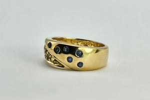 1308: Vintage: Statement 9ct Gold Yellow Sapphires Blue Sapphires Ring- reassuring weight