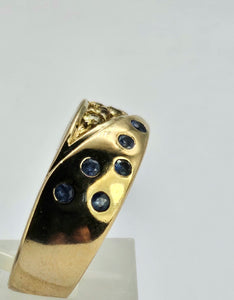 1308: Vintage: Statement 9ct Gold Yellow Sapphires Blue Sapphires Ring- reassuring weight