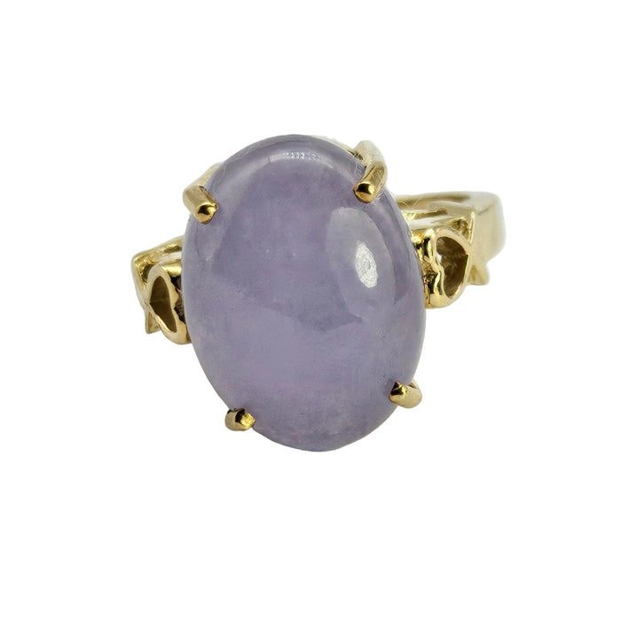 Vintage: 9ct Gold Large Lavender Jade Carbuncle Cocktail Ring