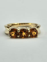 Load image into Gallery viewer, 0962: Vintage: 9ct Gold Fiery Orange Citrines Trilogy Ring&nbsp;
