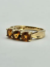 Load image into Gallery viewer, 0962: Vintage: 9ct Gold Fiery Orange Citrines Trilogy Ring&nbsp;
