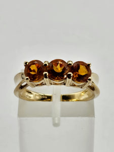 0962: Vintage: 9ct Gold Fiery Orange Citrines Trilogy Ring&nbsp;