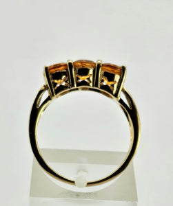 0962: Vintage: 9ct Gold Fiery Orange Citrines Trilogy Ring&nbsp;