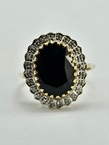 0988: Vintage: 9ct Gold 24 Diamonds Large Blue Sapphire Lady Diana Ring- extremely popular&nbsp;