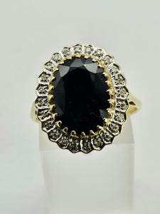 0988: Vintage: 9ct Gold 24 Diamonds Large Blue Sapphire Lady Diana Ring- extremely popular&nbsp;