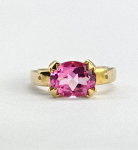 0995: Vintage: 9ct Gold Barbie Pink Topaz Diamonds Cocktail Ring- dreamy!