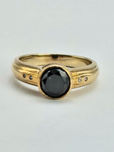 Load image into Gallery viewer, 0998: Vintage: 9ct Gold Black Diamond White Diamonds Signet Ring- salt &amp; pepper, eye candy
