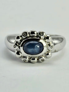 1324: Vintage: Statement 9ct White Gold Star Sapphire Diamonds Cocktail Ring- rare and very fine example