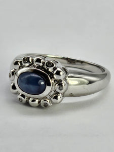 1324: Vintage: Statement 9ct White Gold Star Sapphire Diamonds Cocktail Ring- rare and very fine example