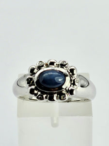 1324: Vintage: Statement 9ct White Gold Star Sapphire Diamonds Cocktail Ring- rare and very fine example