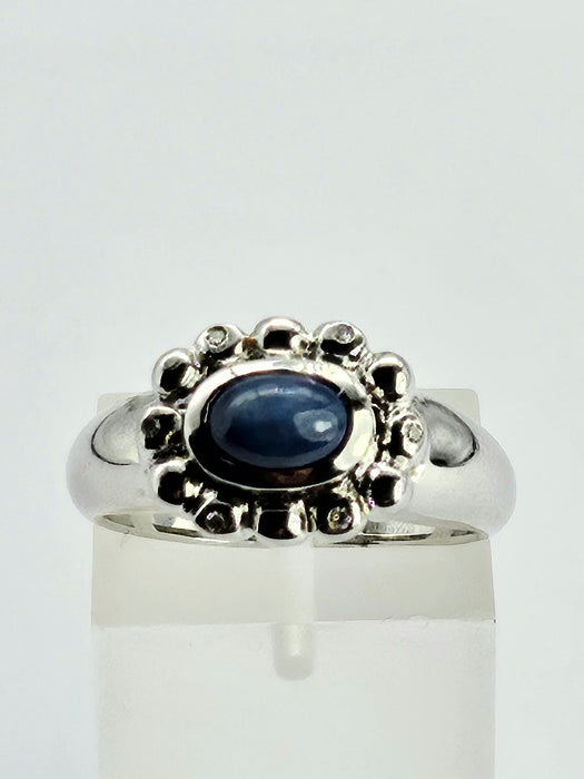 1324: Vintage: Statement 9ct White Gold Star Sapphire Diamonds Cocktail Ring- rare and very fine example