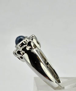 1324: Vintage: Statement 9ct White Gold Star Sapphire Diamonds Cocktail Ring- rare and very fine example