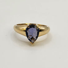 Cargar imagen en el visor de la galería, 1047: Vintage: 9ct Gold Pear Cut Violet Tanzanite Ring- very cute, delectable
