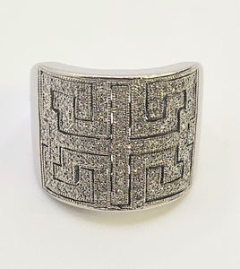 1100: Vintage: 9ct White Gold Large Greek Key Diamonds Statement Ring - amazing