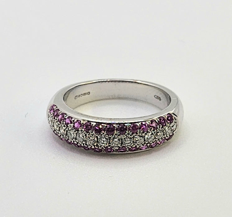 1110: Vintage: 18ct White Gold Pink  Rubies Diamonds Tiered Half-Eternity Ring- Simply gorgeous