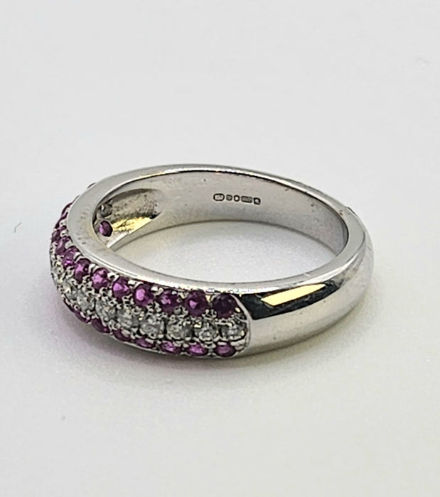 1110: Vintage: 18ct White Gold Pink  Rubies Diamonds Tiered Half-Eternity Ring- Simply gorgeous