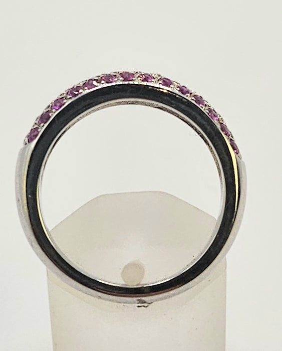 1110: Vintage: 18ct White Gold Pink  Rubies Diamonds Tiered Half-Eternity Ring- Simply gorgeous