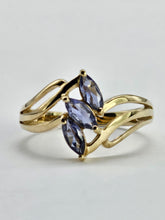 Load image into Gallery viewer, 1265: Vintage: 9ct Gold Marquise Cut Blue Iolites Cocktail Ring- captivating design
