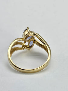1265: Vintage: 9ct Gold Marquise Cut Blue Iolites Cocktail Ring- captivating design